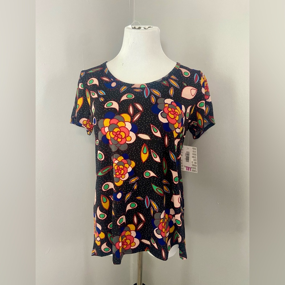 LuLaRoe Classic T Shirt NWT Black Multicolor Abstract Floral Short Sleeve